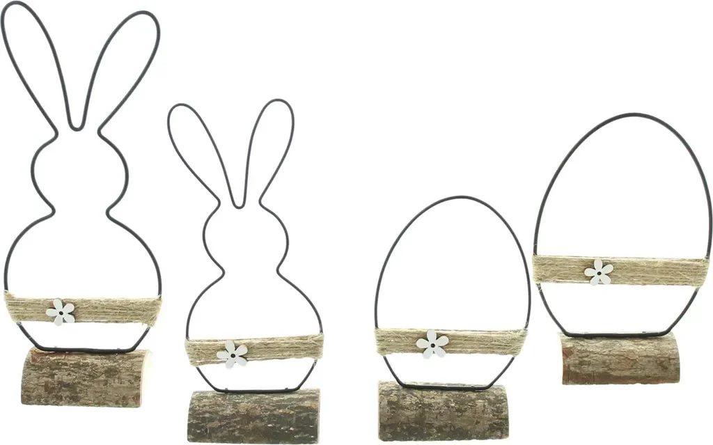 Frank-Flechtwaren Osterdeko 4er Set Metall Holz Jute mattschwarz