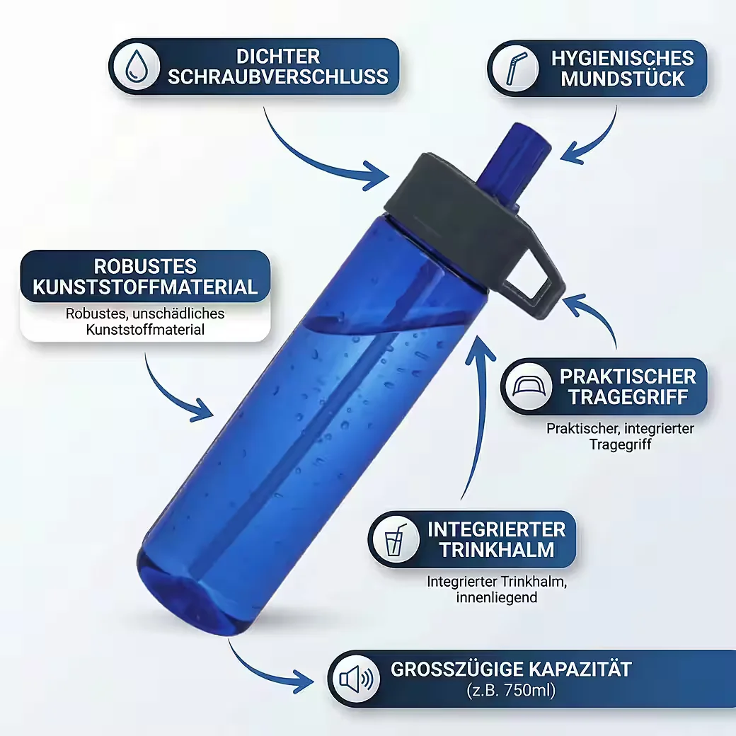 NORSKSKIN Trinkflasche 750 ml mit Trinkhalm Klappverschluss, BPA-frei