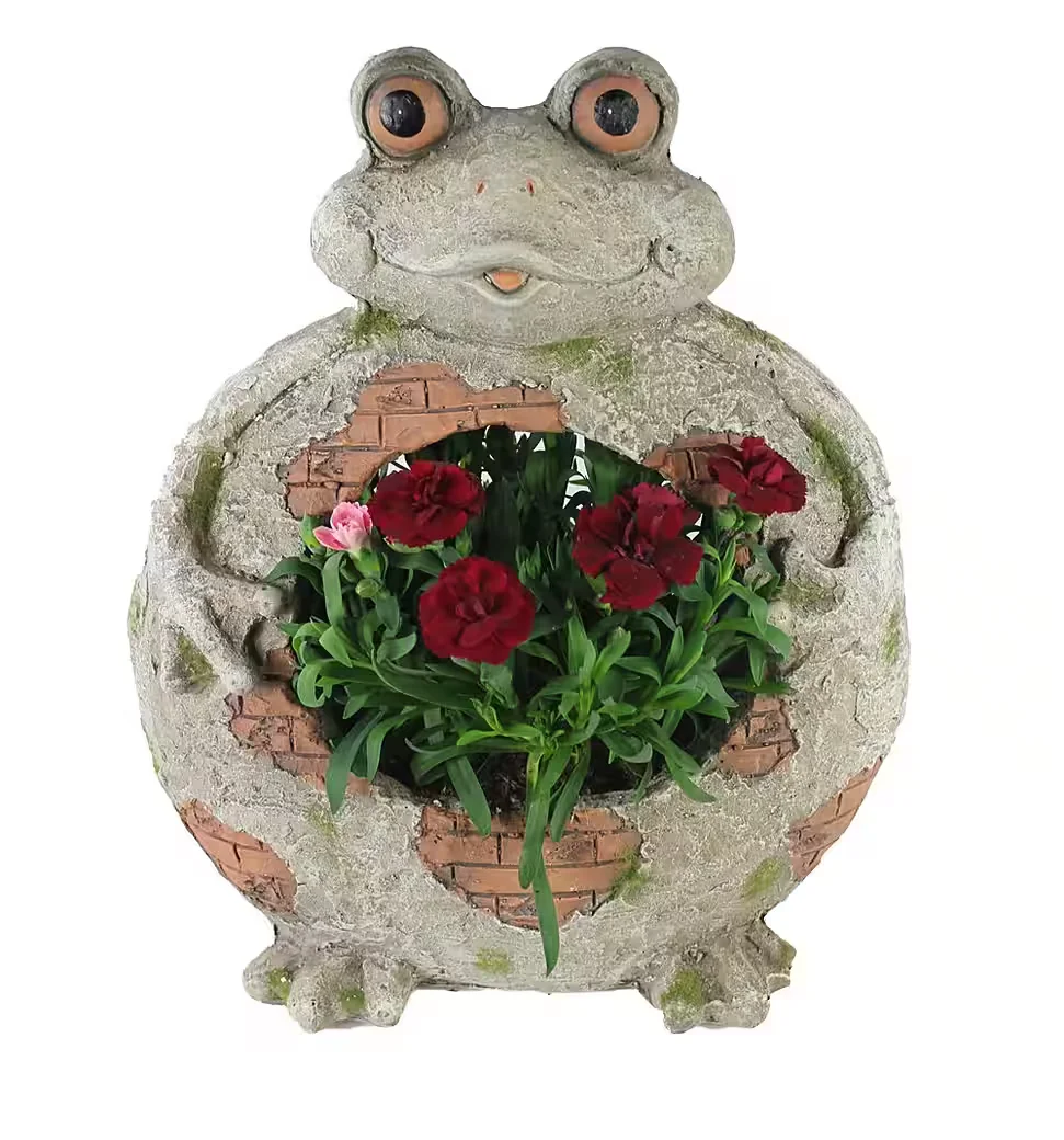 ARNUSA Blumentopf Frosch Steinoptik 37 cm bepflanzbar Gartendeko