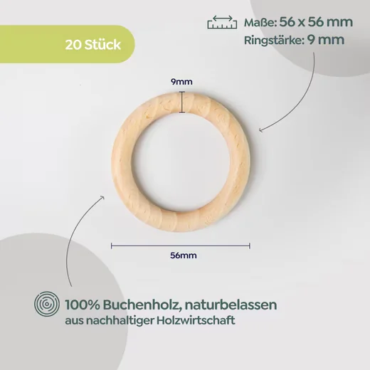 CANDINI Holzringe aus Buchenholz Bastelperlen für Makramee Basteln