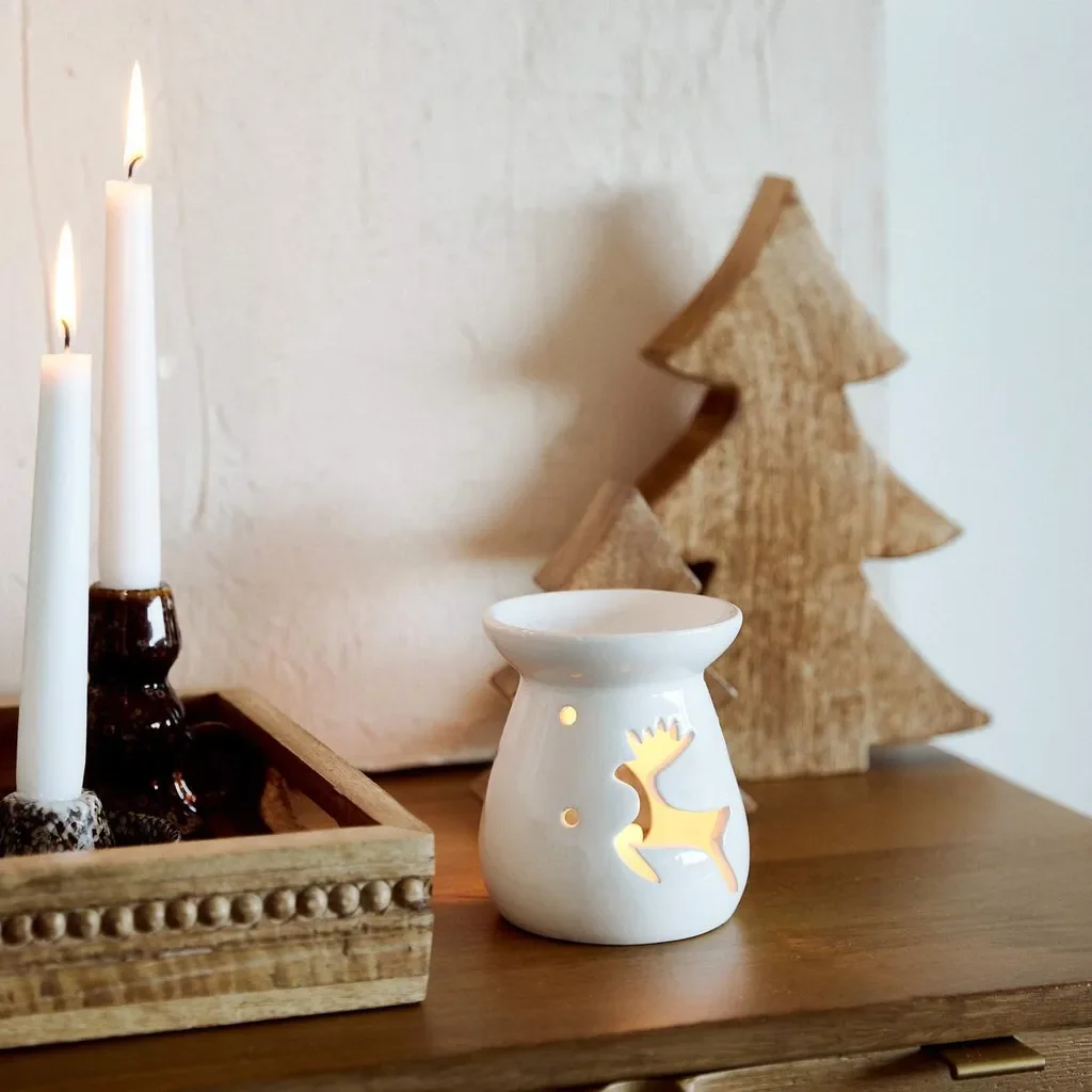 HOMLA RINDA Keramik Weihnachtskamin Deko 10 x 11 cm