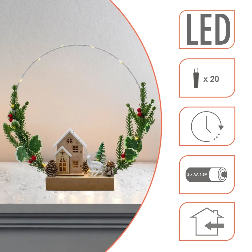 Spetebo LED Winterszene Ring 32 cm mit Tannengrün, Timer zum Stellen