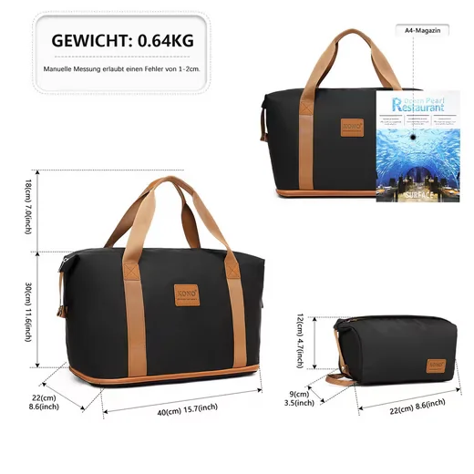 KONO 2-in-1 Reisetasche 36L Handgepäck erweiterbar mit Kosmetiktasche