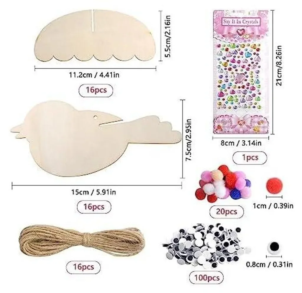Zimtky 3D Holz Vögel Bastelset 16 Stück mit Aufklebern Ostern Deko