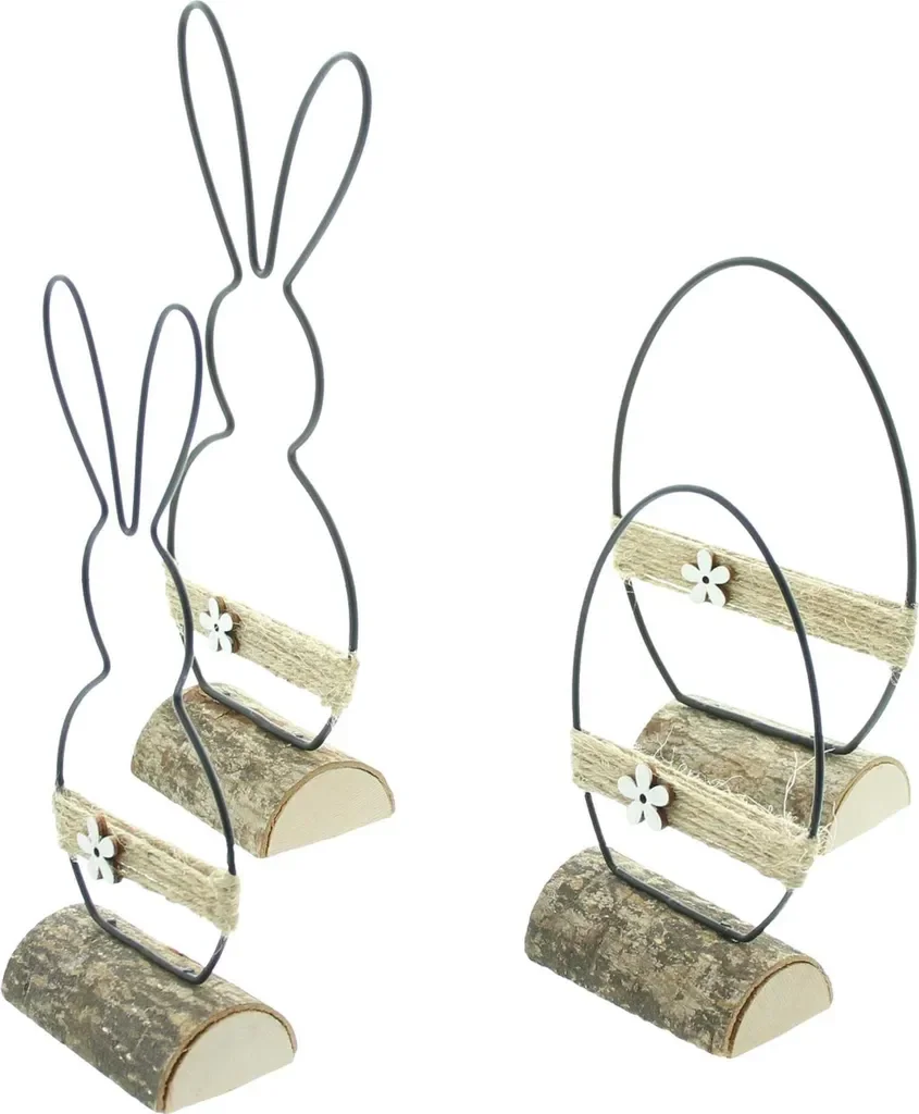 Frank-Flechtwaren Osterdeko 4er Set Metall Holz Jute mattschwarz