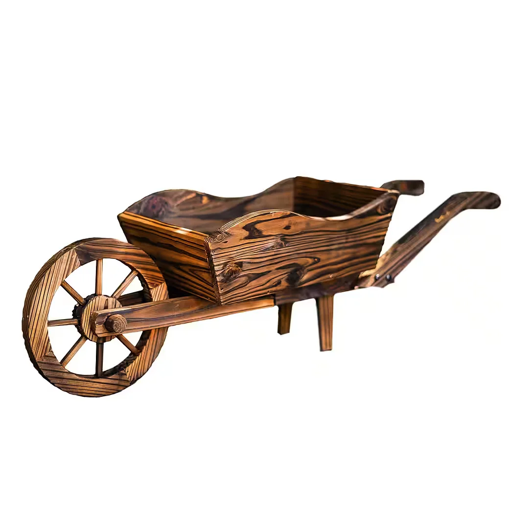 HTI-Living Gartenfigur Holz-Schubkarre Natur Sommer-Set Gartendeko