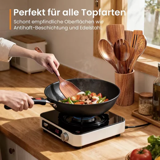 SURFOU Kochbesteck Küchenhelfer Set Akazienholz 9 teilig mit Ständer