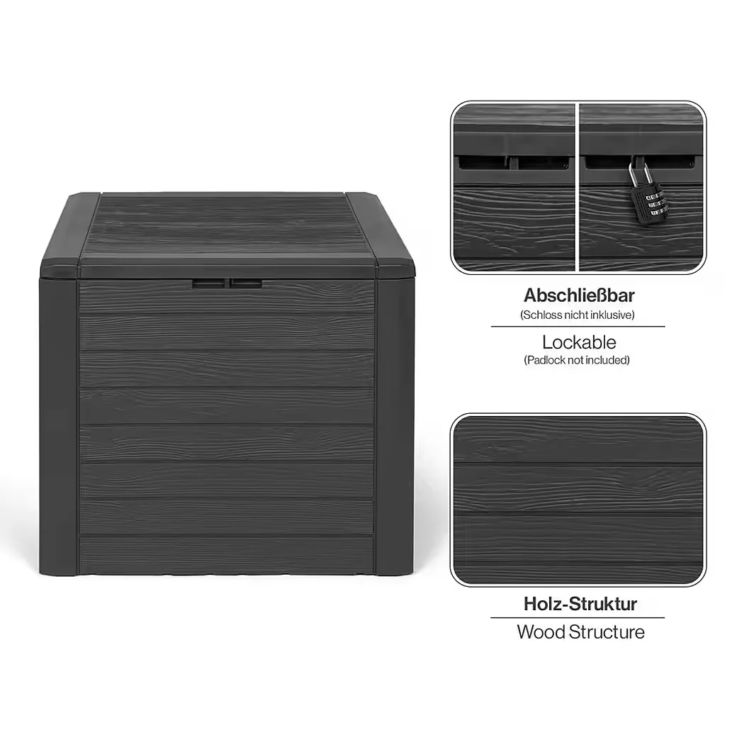 KREHER Kissenbox WOOD 140 L Auflagenbox Holzoptik Anthrazit