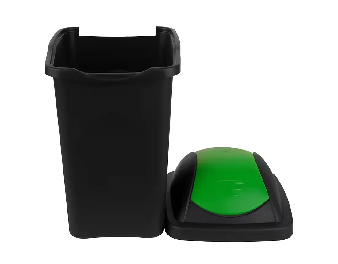 BIGDEAN Mülleimer 60L XL mit Schwingdeckel schwarz grün