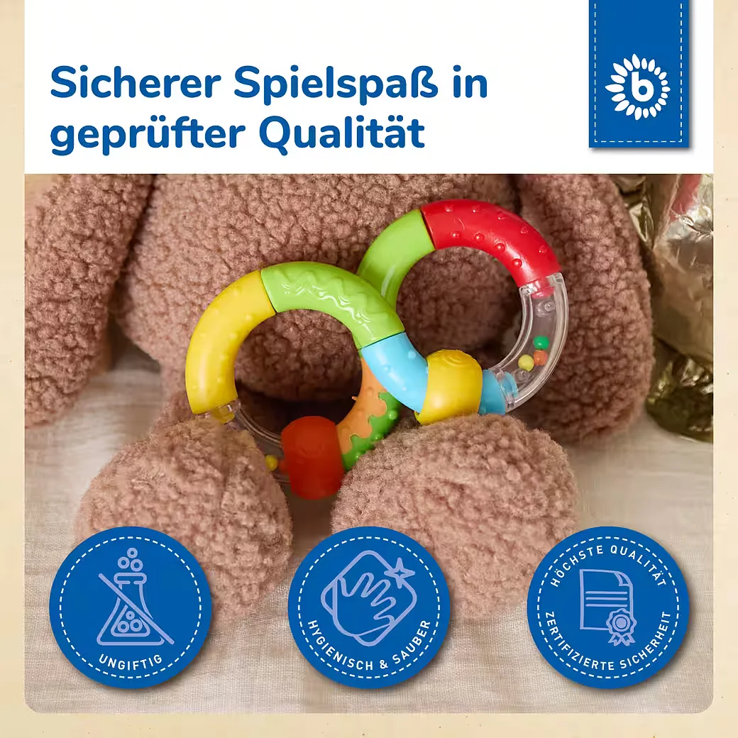 BIECO Ringrassel Greifspielzeug Baby mit beweglichen Elementen