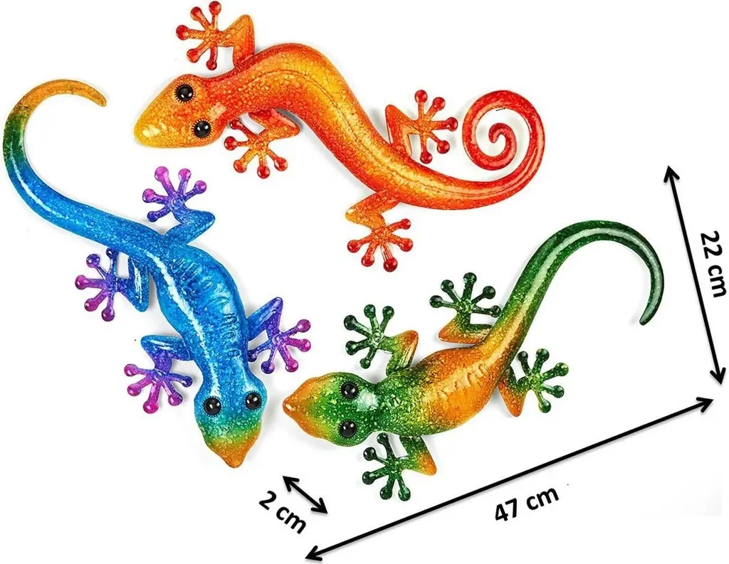 Kobolo Wanddeko Metall Gecko Eidechse 3er-Set XXL 47/45/43 cm Garten