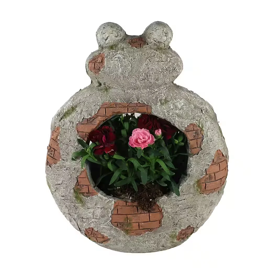 ARNUSA Blumentopf Frosch Steinoptik 37 cm bepflanzbar Gartendeko