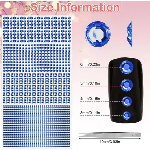 LUXUSKOLLEKTION Sticker Glitzersteine selbstklebend blau 3-6 mm 1900