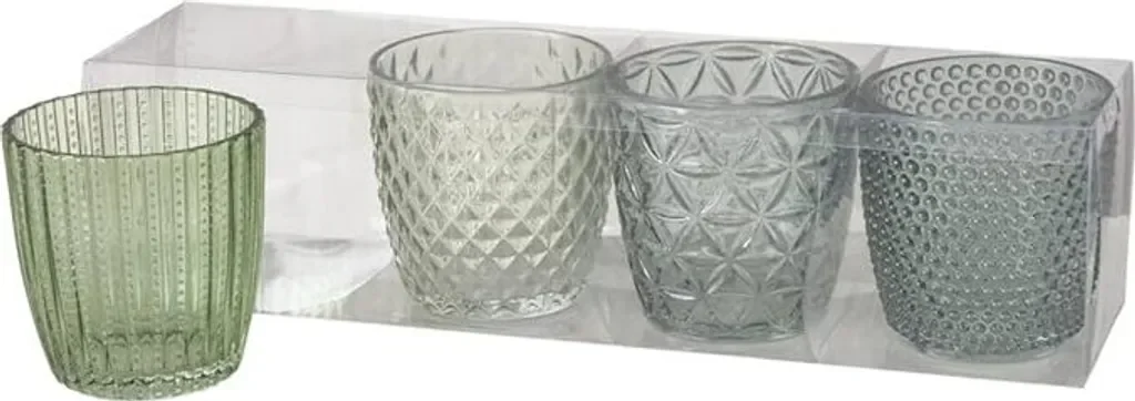 Boltze Marilu Windlicht Set 4 teilig grün 8 cm Teelichtgläser