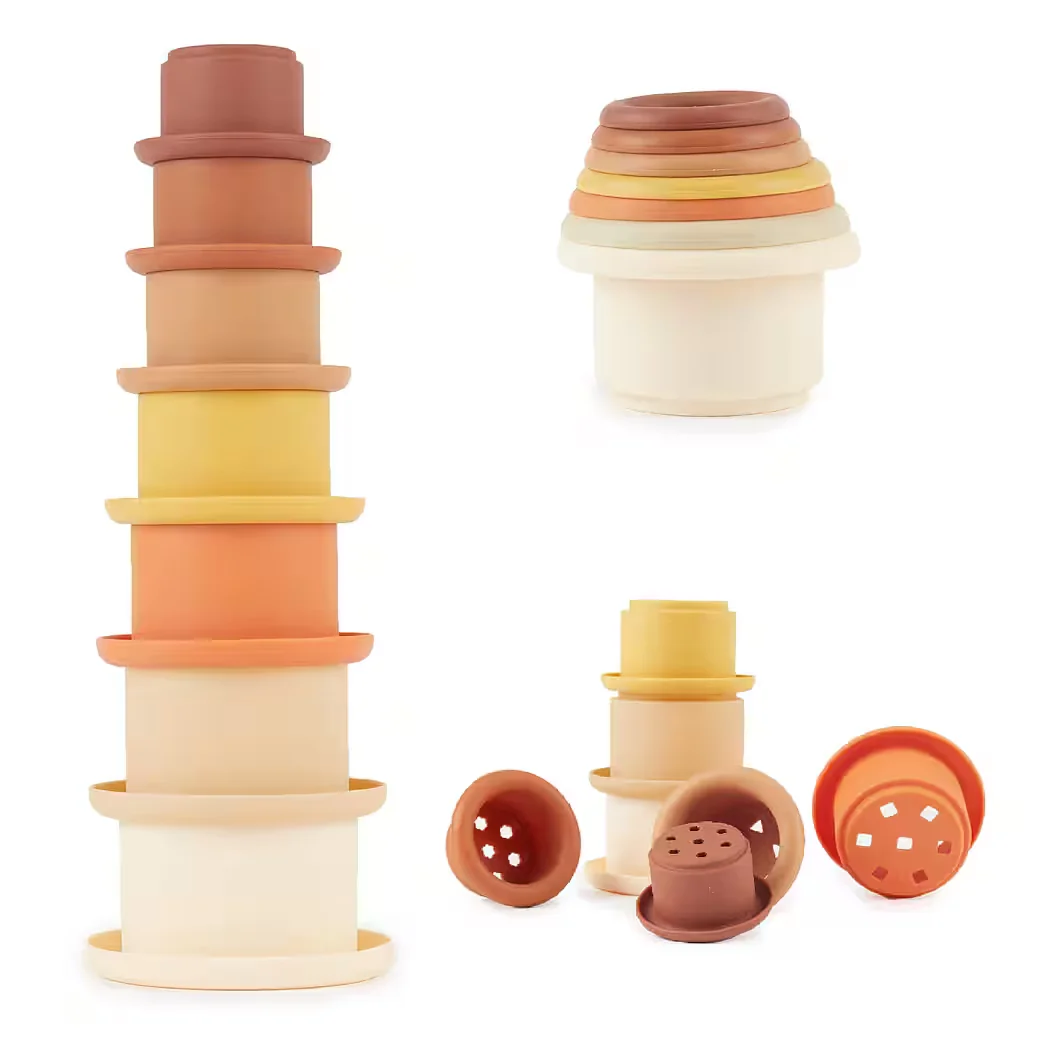 BIECO Silikon Stapelbecher Baby Stapelspielzeug Chocolate Bliss