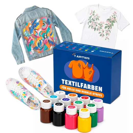7 ARTISTS Textilfarben Set waschmaschinenfest Stoffmalfarben