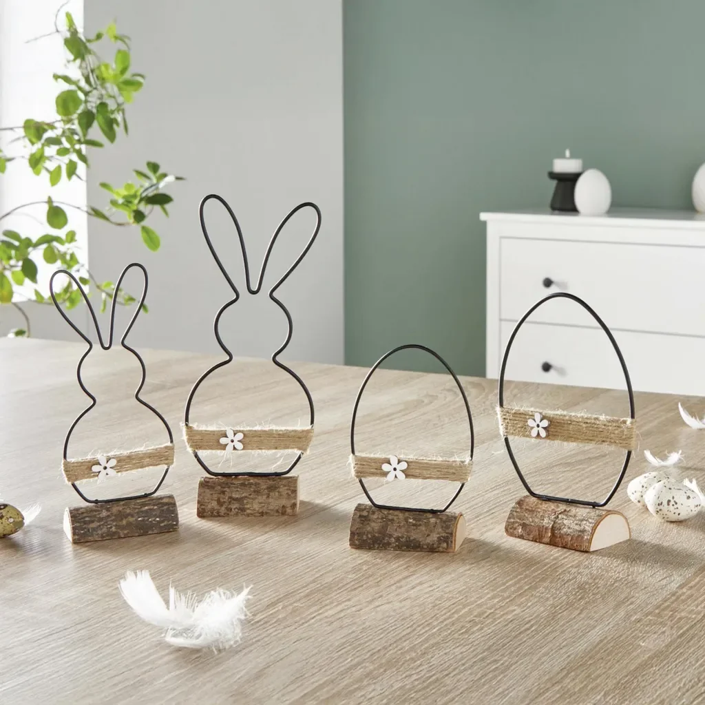Frank-Flechtwaren Osterdeko 4er Set Metall Holz Jute mattschwarz