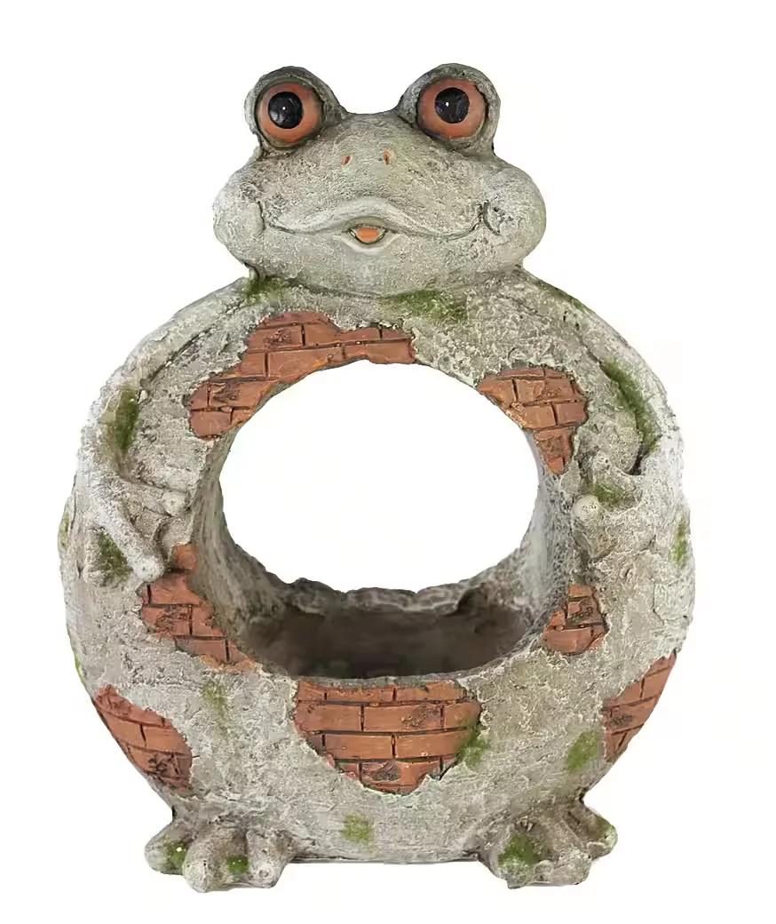 ARNUSA Blumentopf Frosch Steinoptik 37 cm bepflanzbar Gartendeko