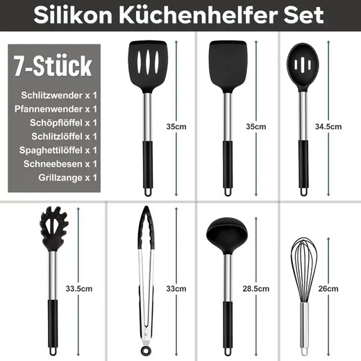LUXUSKOLLEKTION Küchenhelfer-Set 7-tlg. Silikon schwarz Edelstahlgriff