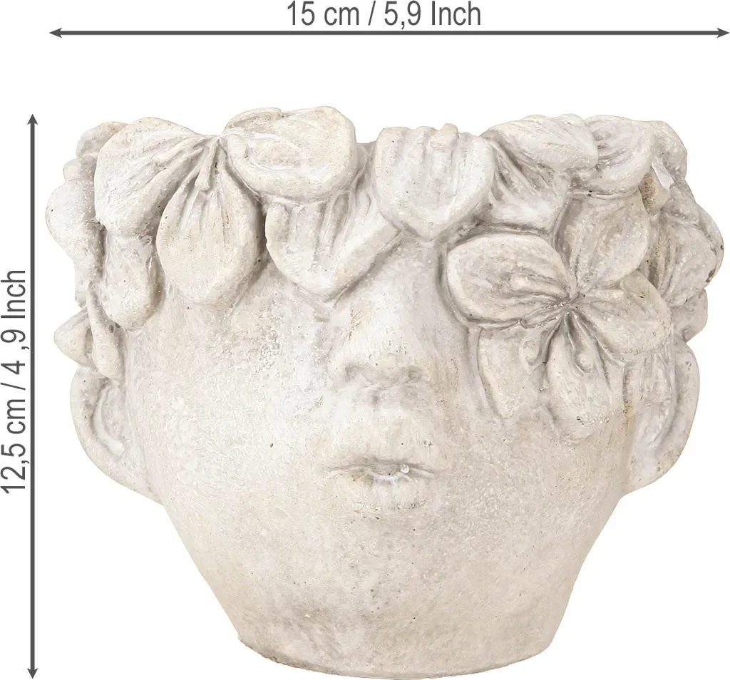 Viana Pflanzkopf Blumentopf Mädchen Beton Deko Vase H 13,5 cm