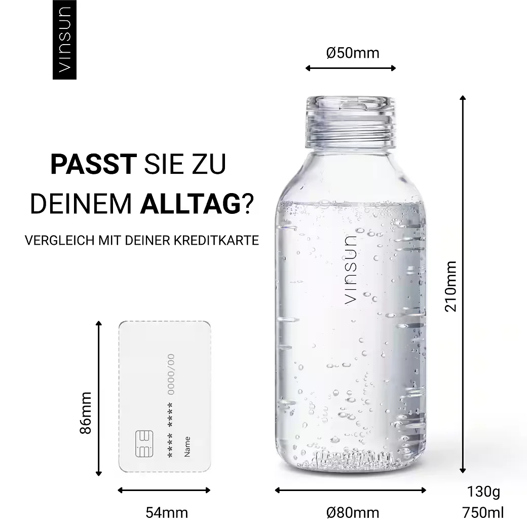 VINSUN Trinkflasche 750 ml Tritan auslaufsicher kohlensäuregeeignet