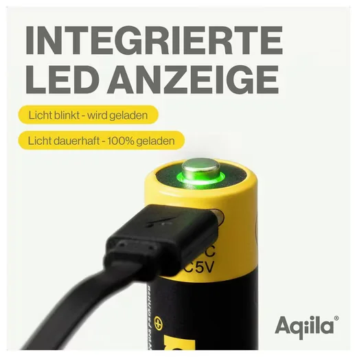 AQIILA AA Akku USB-C Li-Ion 1.5V 2000 mAh 4er Pack AQ200AA367C4