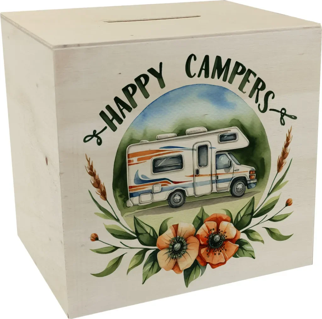 speecheese Spardose Wohnmobil Happy Campers aus Holz