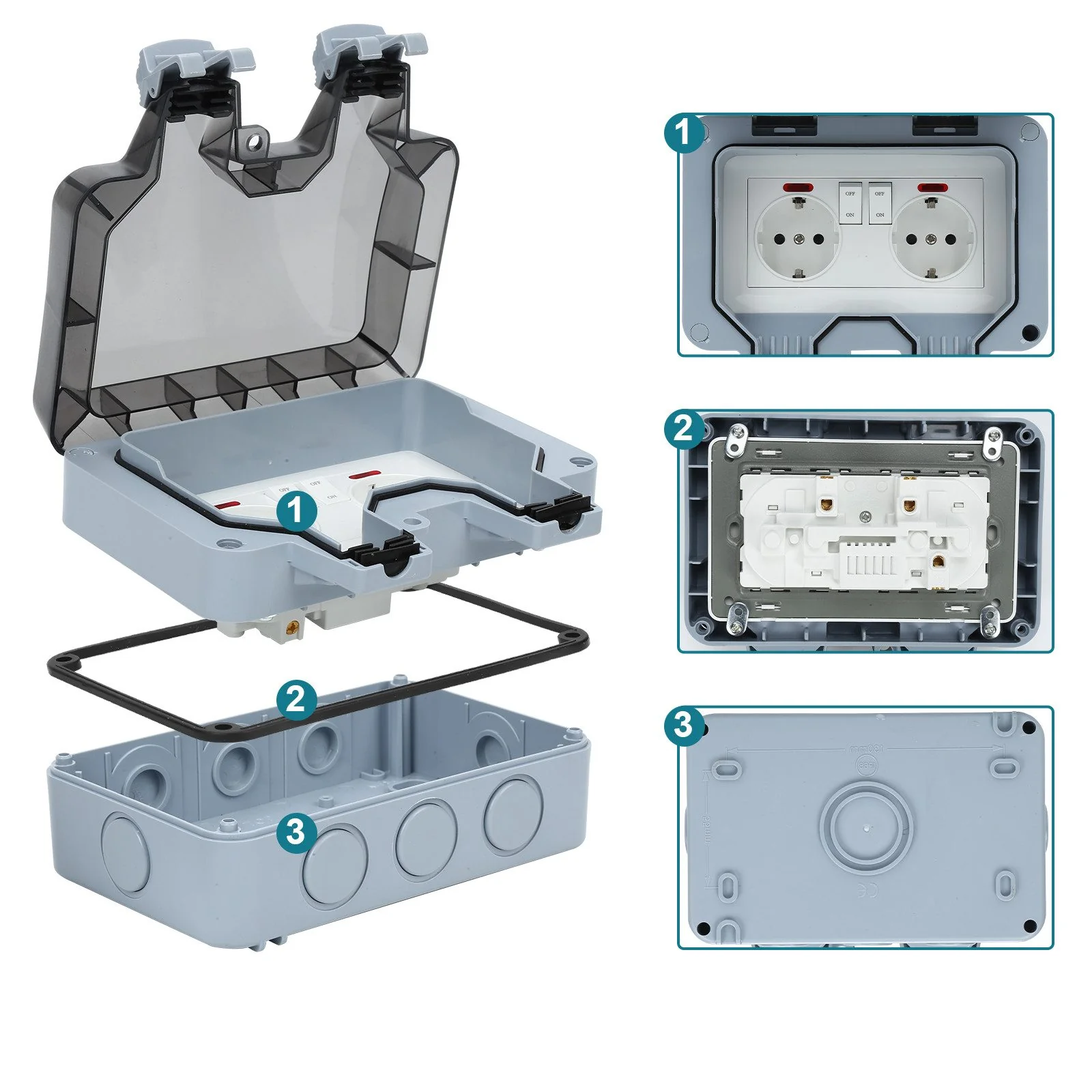 CLANMACY Gartensteckdose IP66 wasserdicht mit Schalter Aufputz