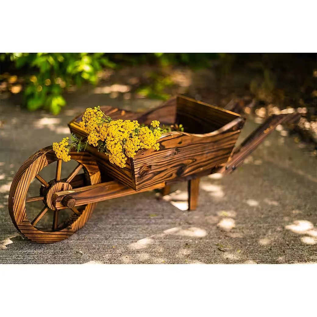 HTI-Living Gartenfigur Holz-Schubkarre Natur Sommer-Set Gartendeko