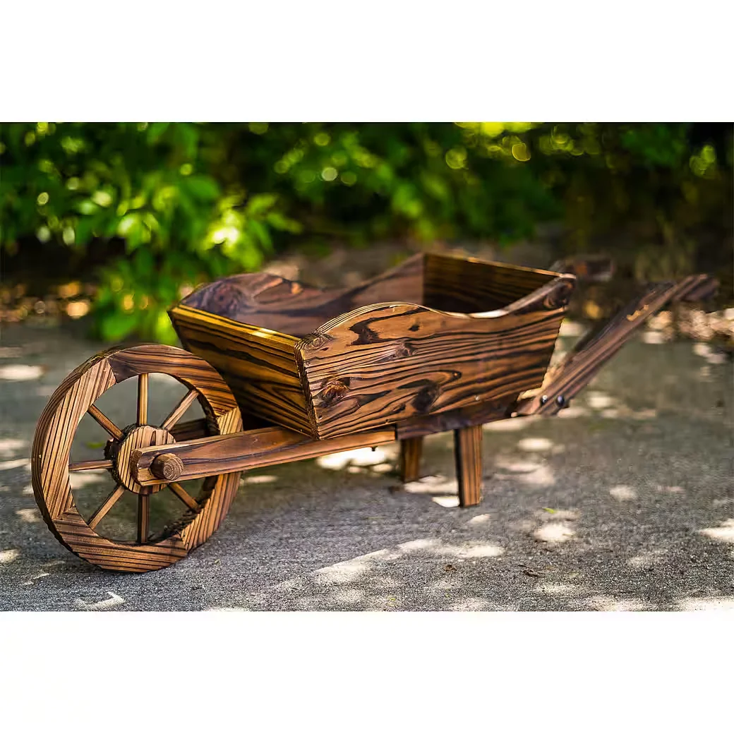 HTI-Living Gartenfigur Holz-Schubkarre Natur Sommer-Set Gartendeko