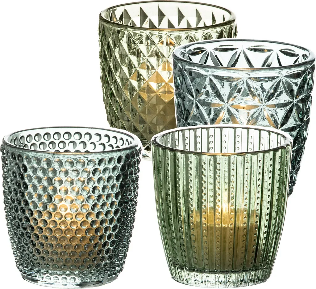 Boltze Marilu Windlicht Set 4 teilig grün 8 cm Teelichtgläser