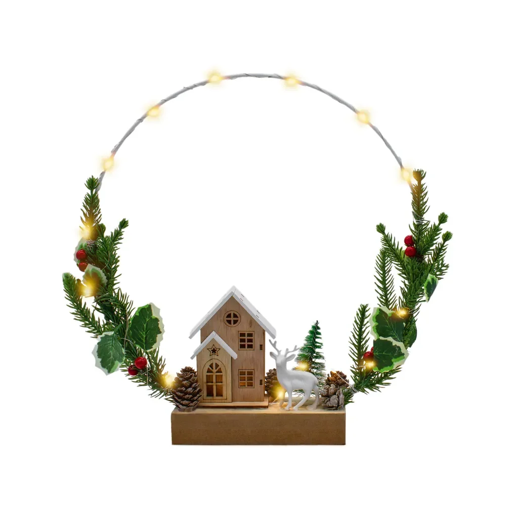 Spetebo LED Winterszene Ring 32 cm mit Tannengrün, Timer zum Stellen