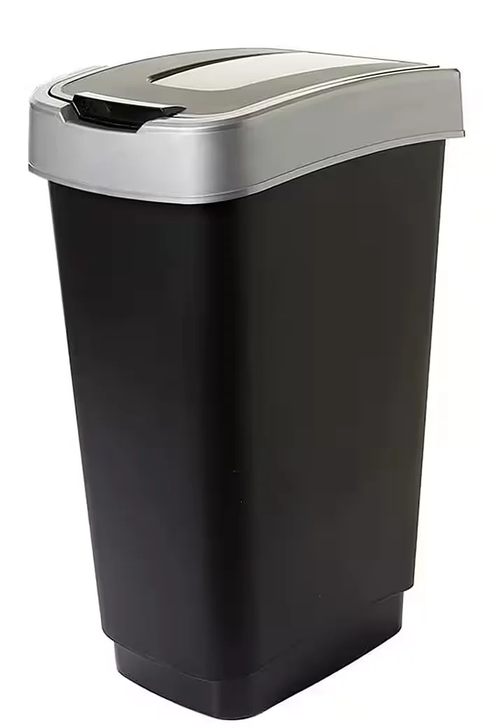 Centi Mülleimer 50L geruchsdicht Schwingdeckel schwarz Silberdeckel