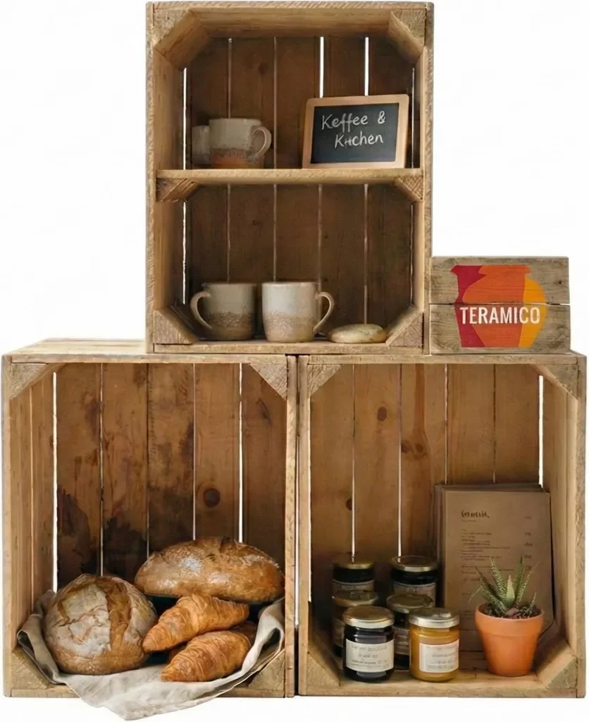 Teramico Obstkisten Set Vintage Natur Regal Mix 3 teilig mit Querboden