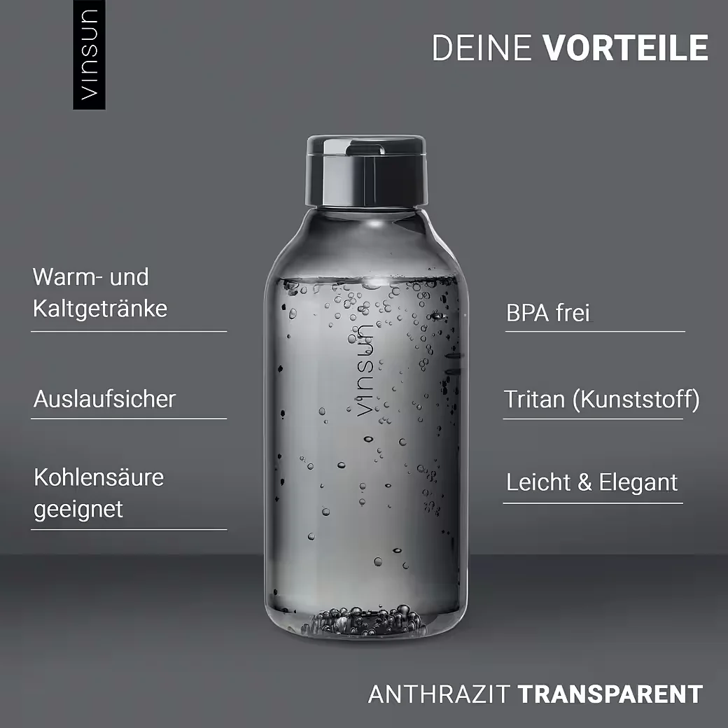 VINSUN Trinkflasche 750 ml Tritan auslaufsicher kohlensäuregeeignet
