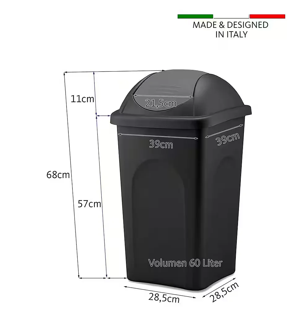 BIGDEAN Mülleimer 60L XL mit Schwingdeckel schwarz grün