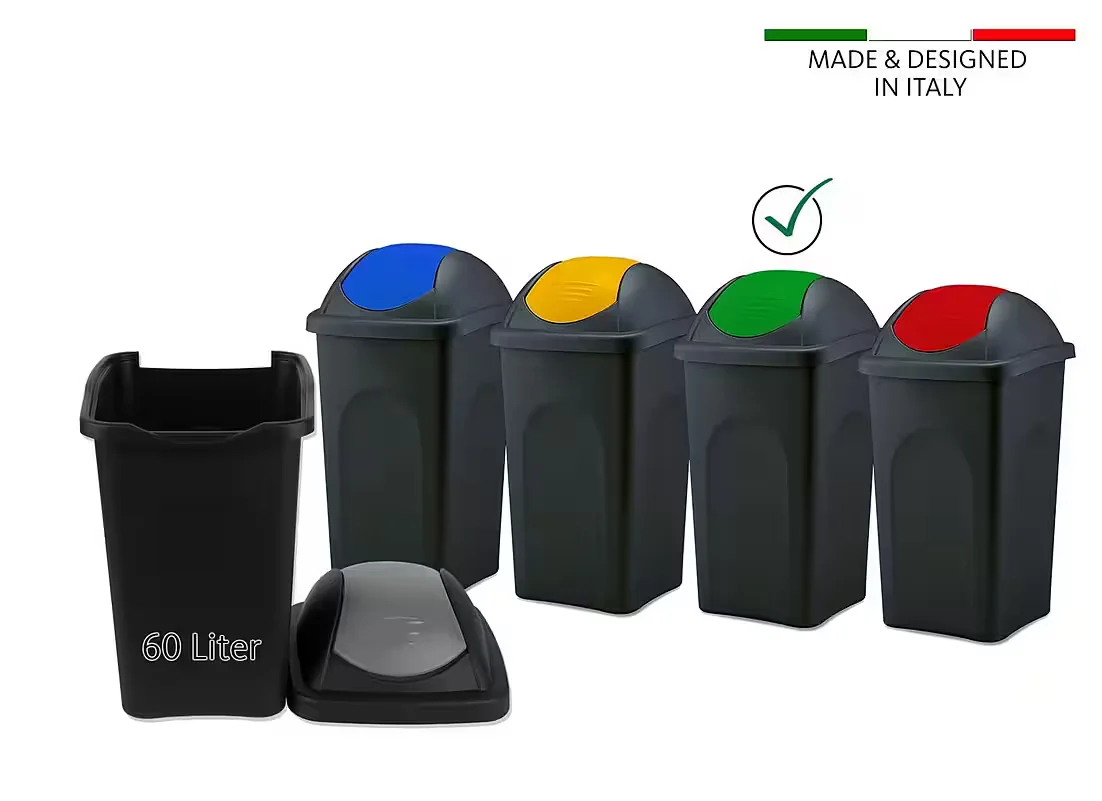 BIGDEAN Mülleimer 60L XL mit Schwingdeckel schwarz grün