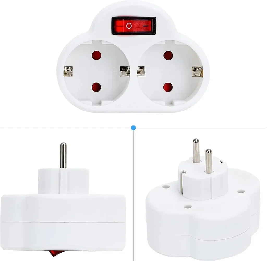 BENSON Steckdosenadapter mit Schalter, 2x Schuko, Zwischenstecker