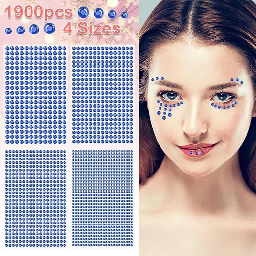 LUXUSKOLLEKTION Sticker Glitzersteine selbstklebend blau 3-6 mm 1900