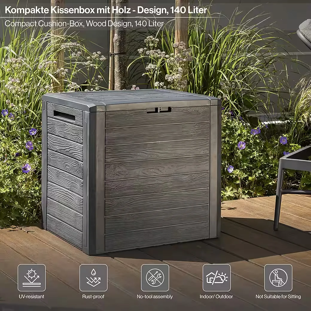 KREHER Kissenbox WOOD 140 L Auflagenbox Holzoptik Anthrazit