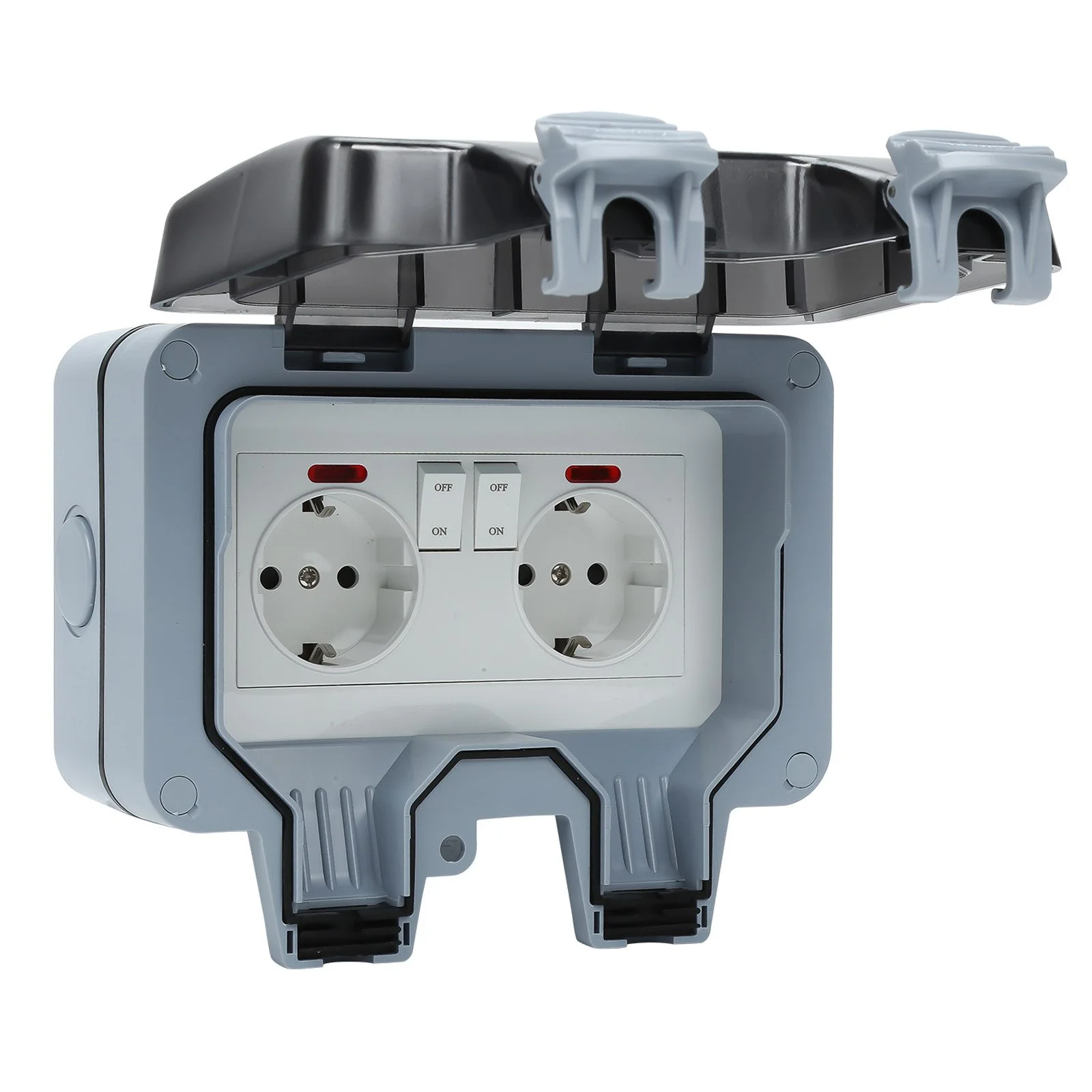 CLANMACY Gartensteckdose IP66 wasserdicht mit Schalter Aufputz