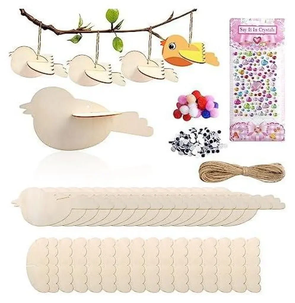 Zimtky 3D Holz Vögel Bastelset 16 Stück mit Aufklebern Ostern Deko