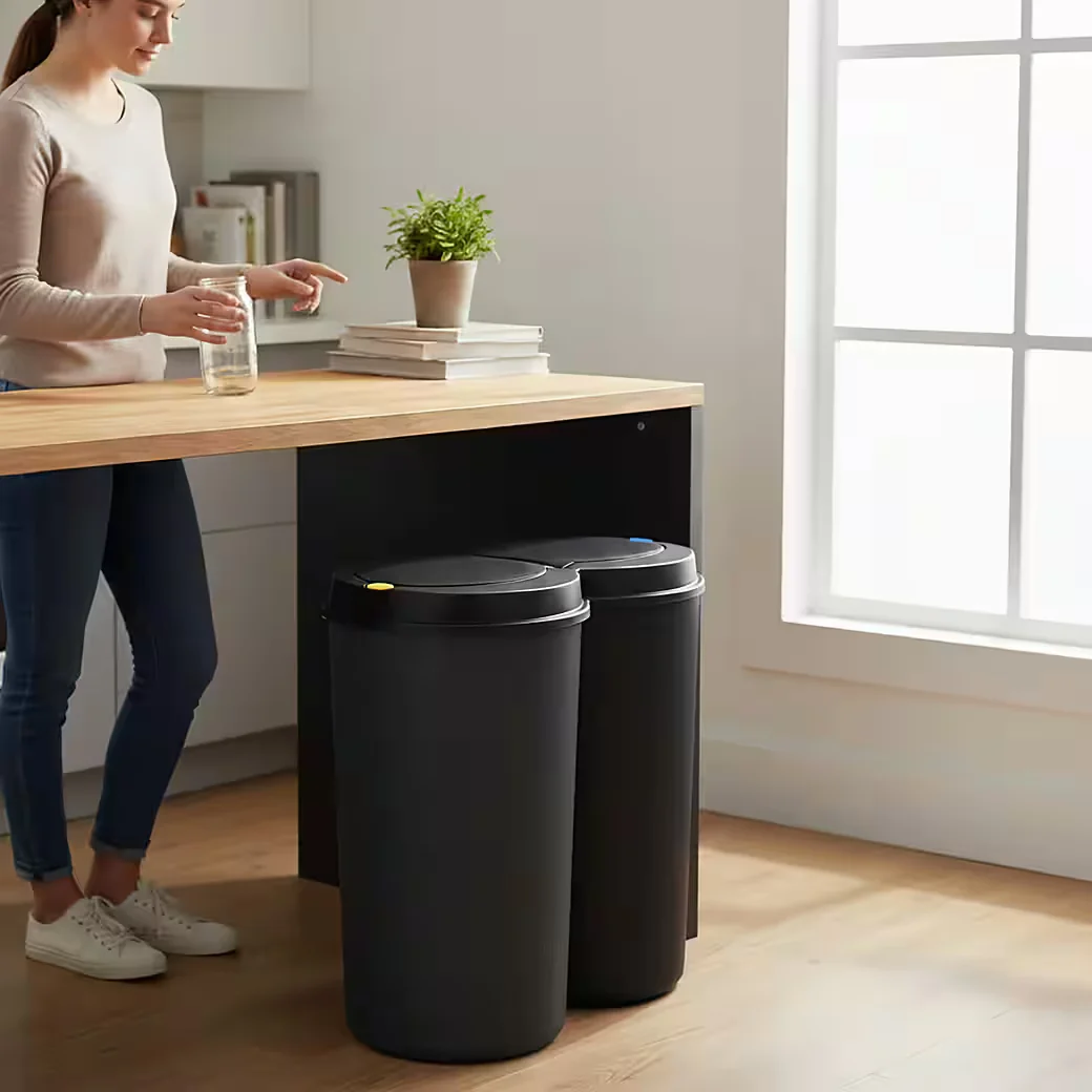 Spetebo Mülleimer 2x25L Duo für Mülltrennung mit Druckknopf-Deckel