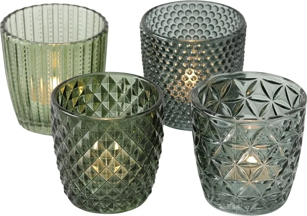 Boltze Marilu Windlicht Set 4 teilig grün 8 cm Teelichtgläser
