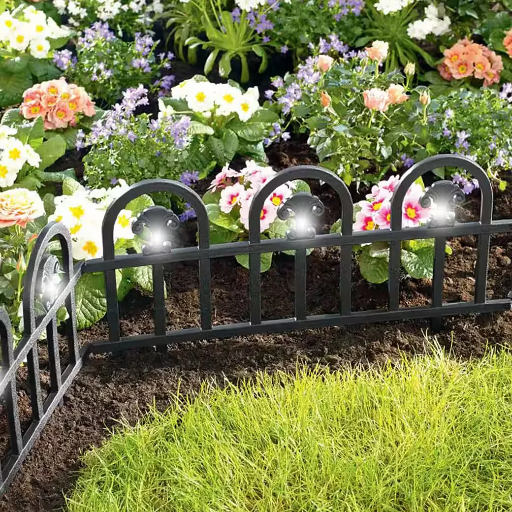 HTI-Living Beetbegrenzung Set 20 Zaunelemente 12 m Schwarz mit Solar