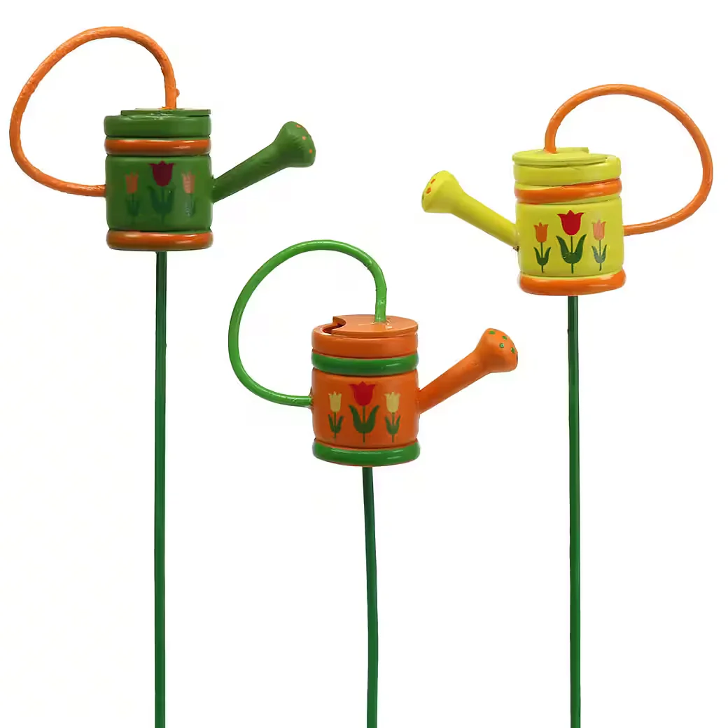 Viana Gartenstecker Gießkanne Holz Frühlingsdeko 12er Set