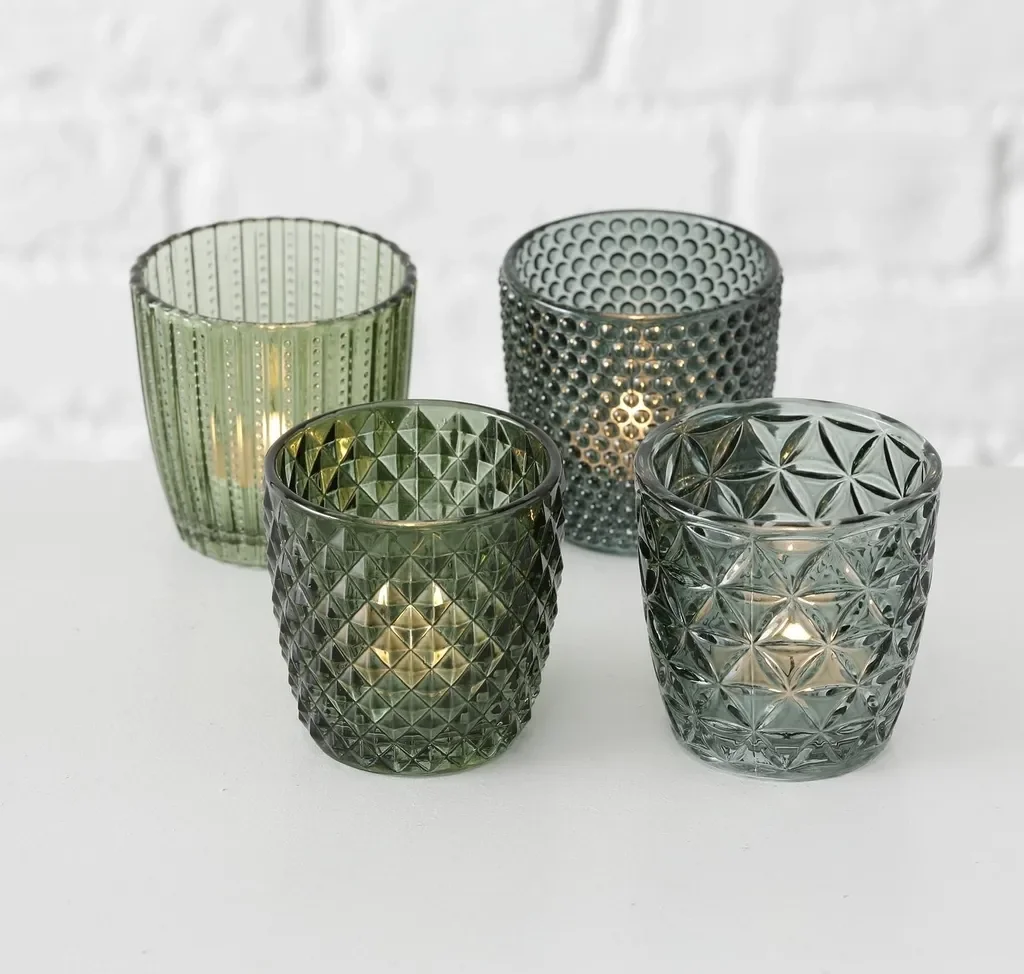 Boltze Marilu Windlicht Set 4 teilig grün 8 cm Teelichtgläser