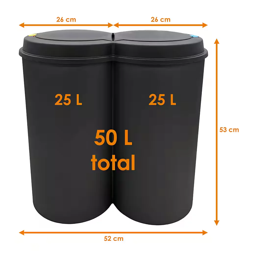 Spetebo Mülleimer 2x25L Duo für Mülltrennung mit Druckknopf-Deckel