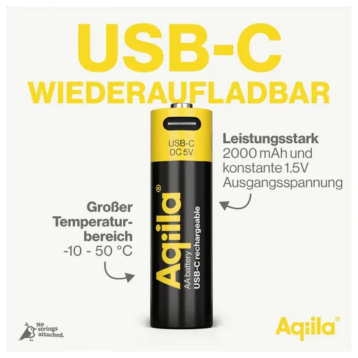 AQIILA AA Akku USB-C Li-Ion 1.5V 2000 mAh 4er Pack AQ200AA367C4