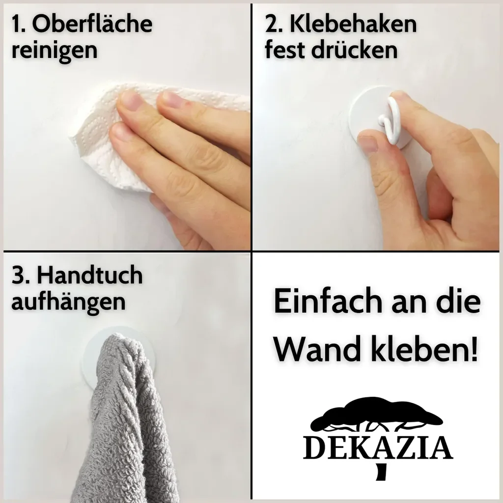 DEKAZIA 4er-Set selbstklebende Rundhaken Decke Wand weiß